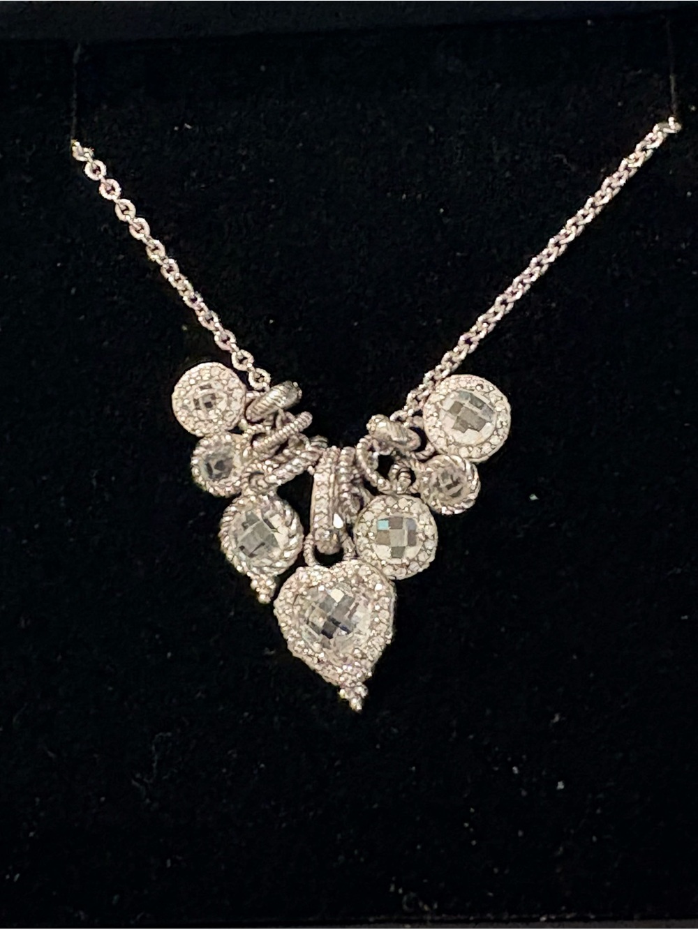 Judith Ripka Sterling Silver CZ Multi-Stone Cluster Bib Statement Necklace